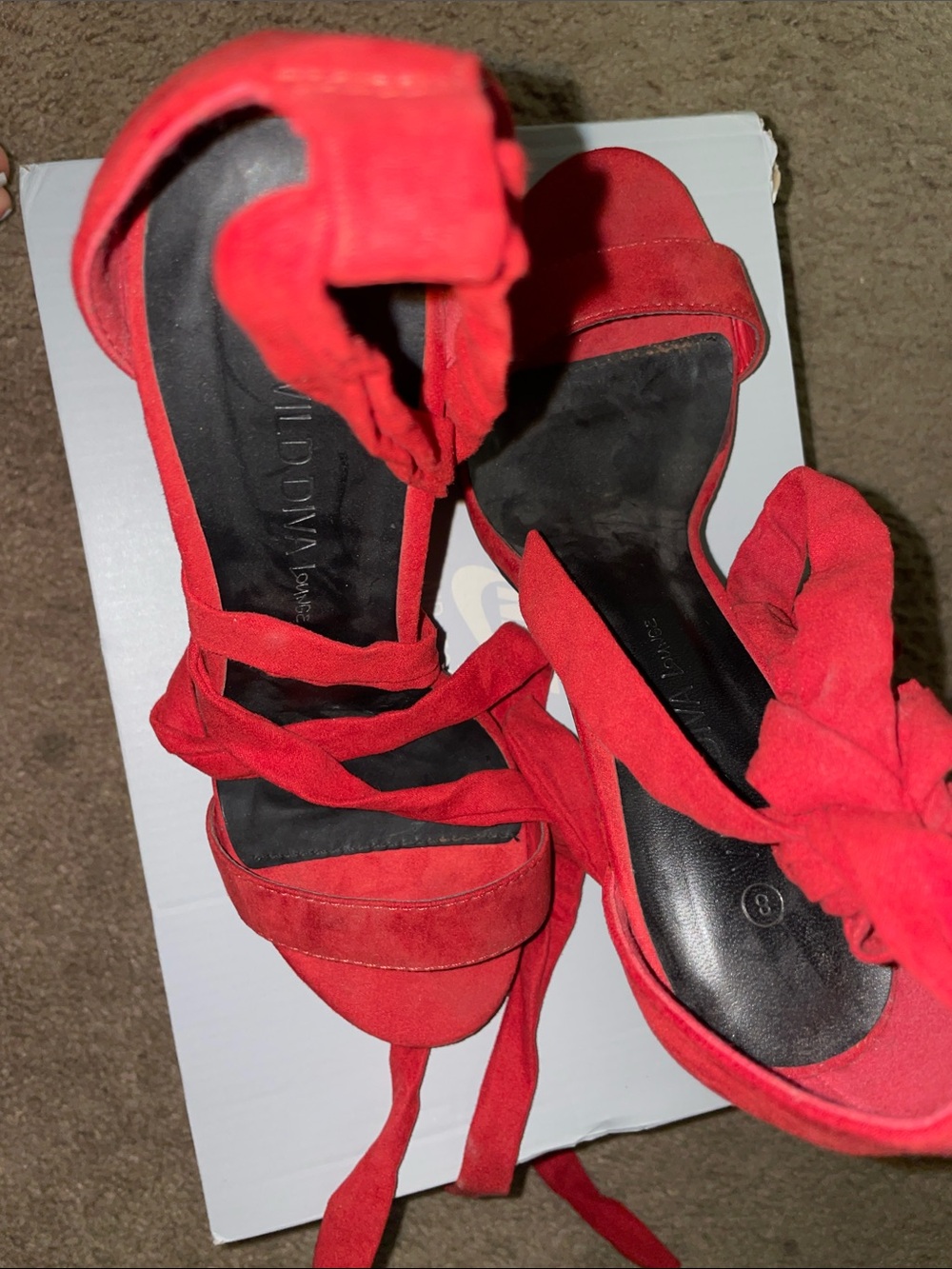 Miss Lola Red Strappy Lace-Up Stiletto Sandals